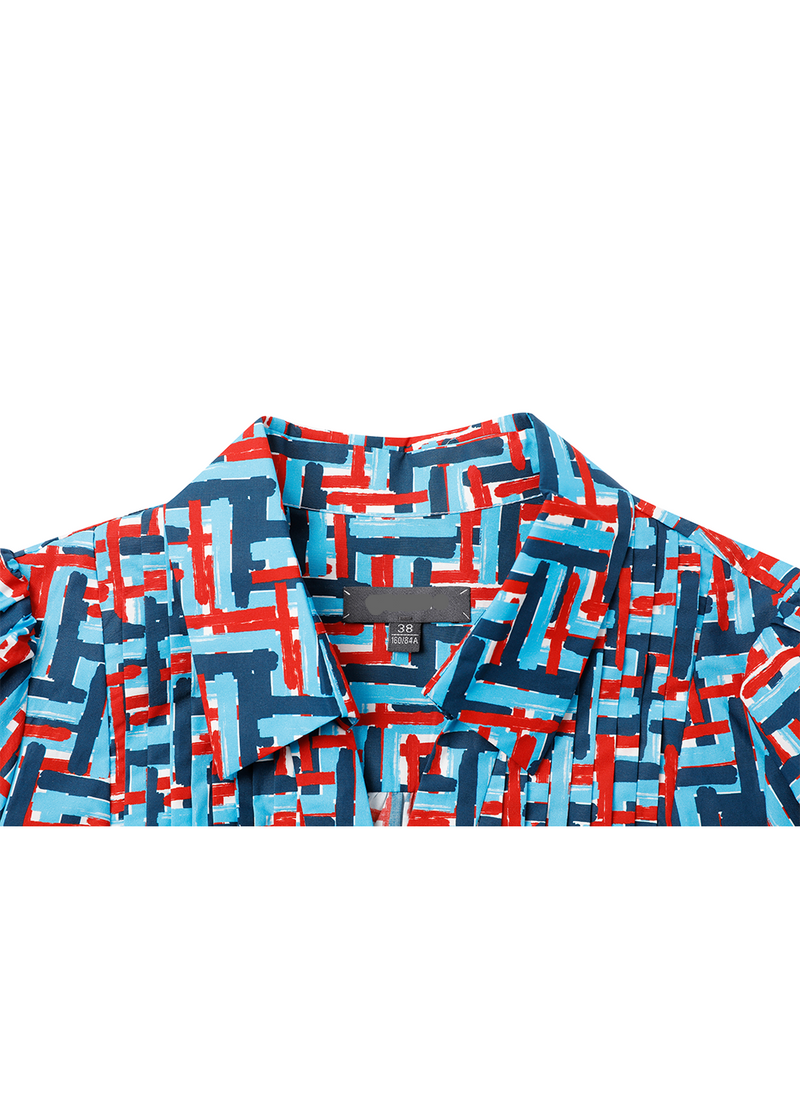SALAZIA Blue-Red Weave Cotton Blouses