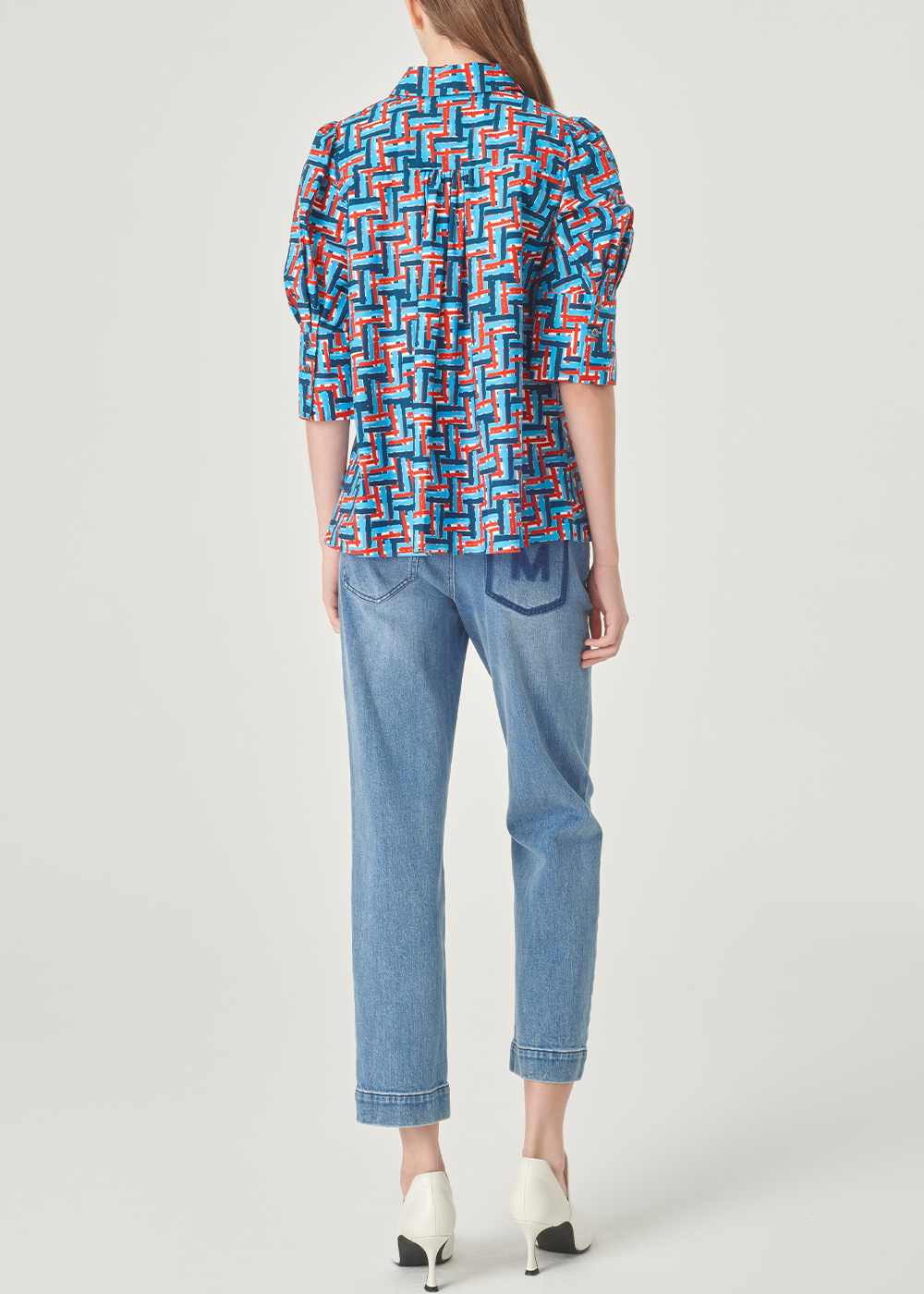 SALAZIA Blue-Red Weave Cotton Blouses