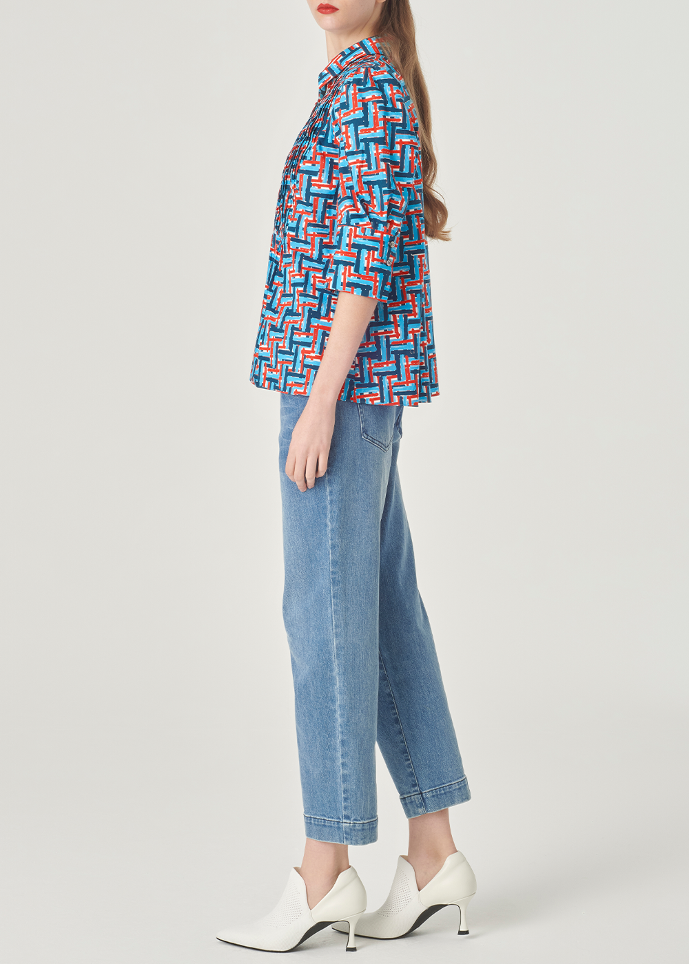 SALAZIA Blue-Red Weave Cotton Blouses