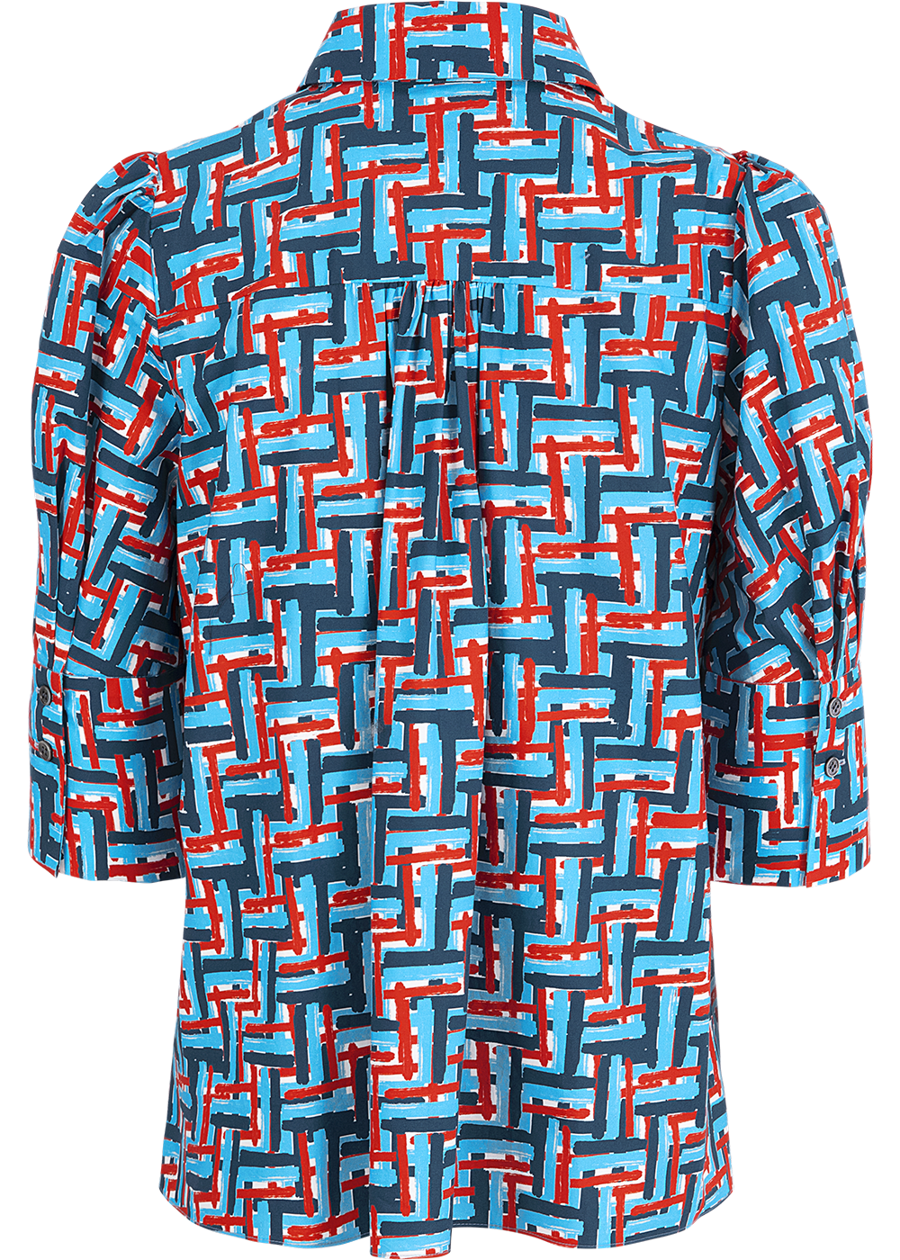 SALAZIA Blue-Red Weave Cotton Blouses