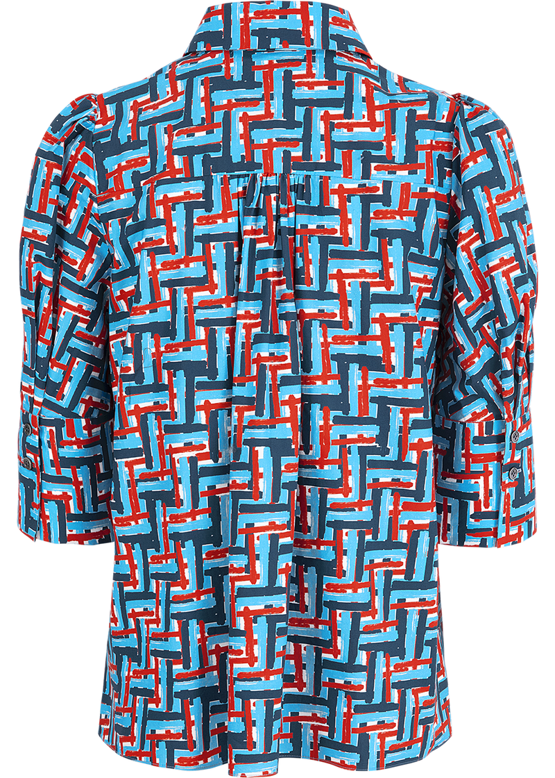 SALAZIA Blue-Red Weave Cotton Blouses