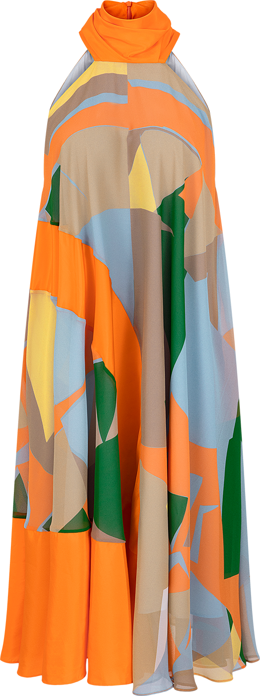 SALAZIA Blue-Yellow Collage Silk-Blend Dresses