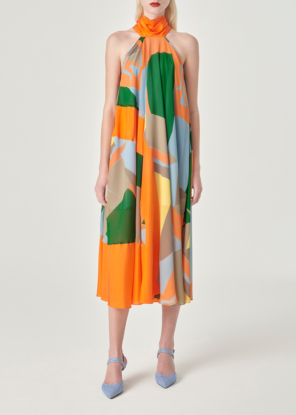 SALAZIA Blue-Yellow Collage Silk-Blend Dresses