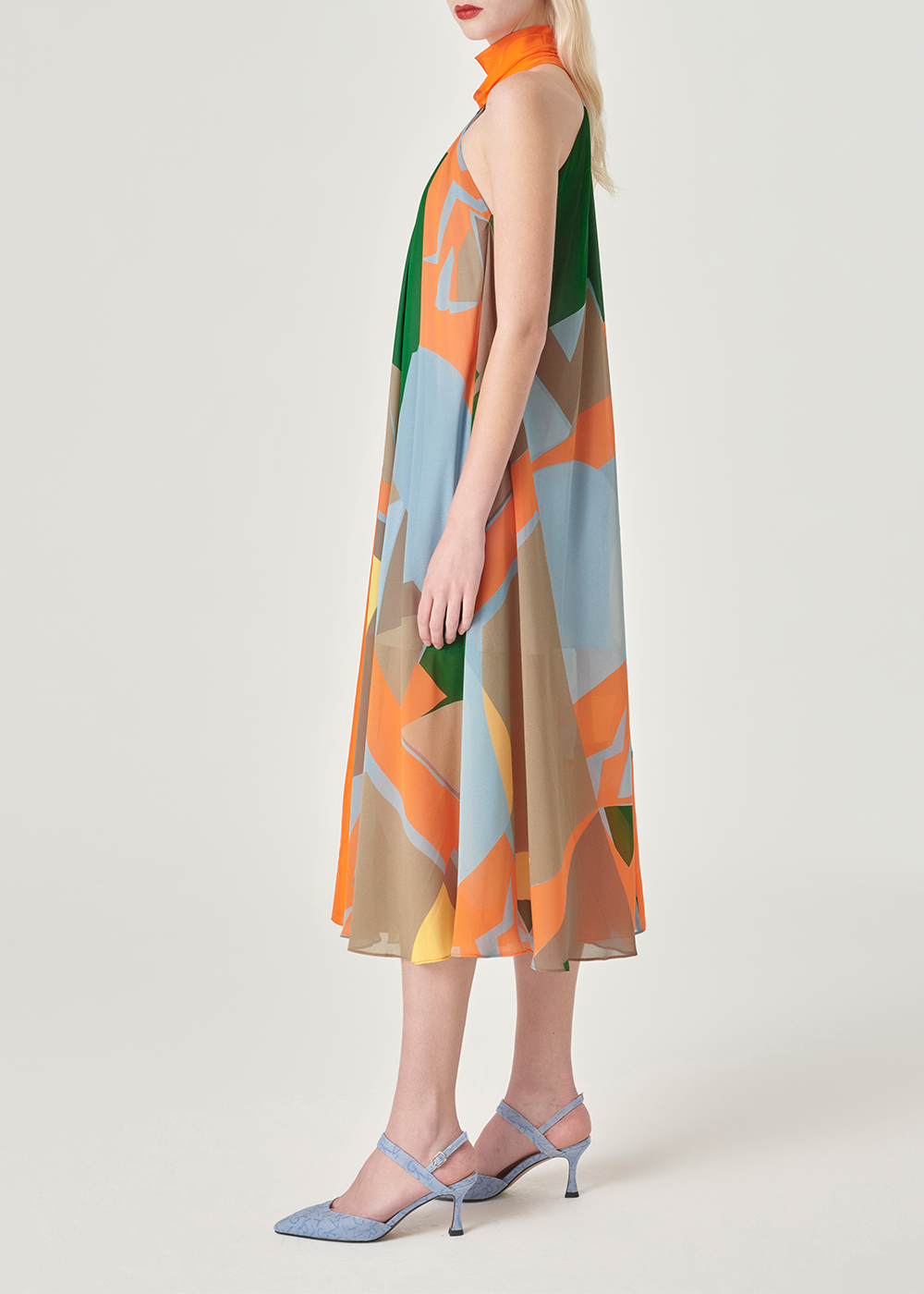 SALAZIA Blue-Yellow Collage Silk-Blend Dresses