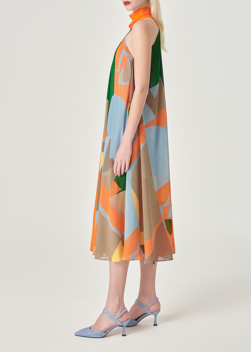 SALAZIA Blue-Yellow Collage Silk-Blend Dresses