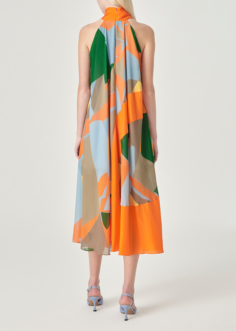 SALAZIA Blue-Yellow Collage Silk-Blend Dresses