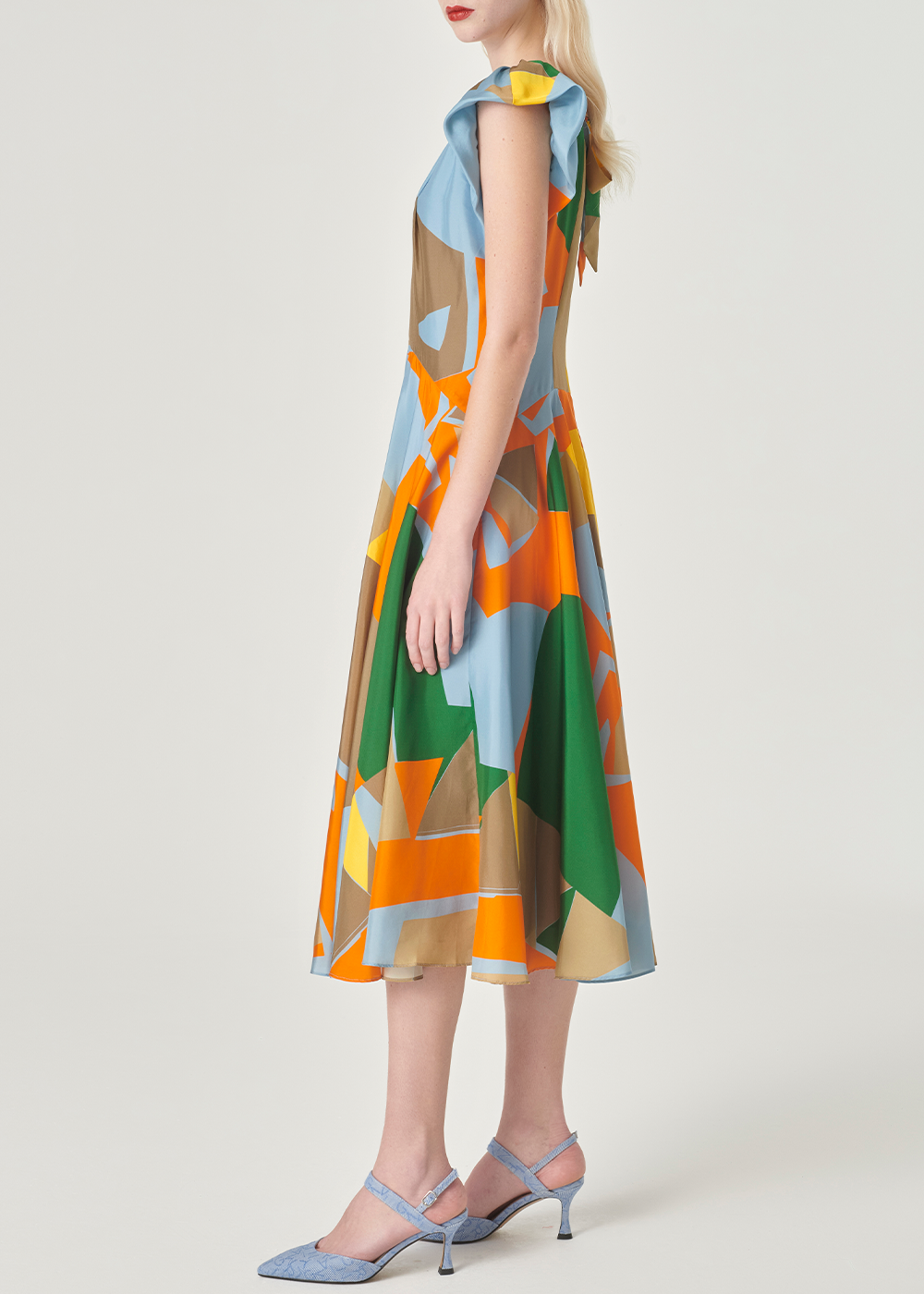 SALAZIA Blue-Yellow Collage Silk Dresses