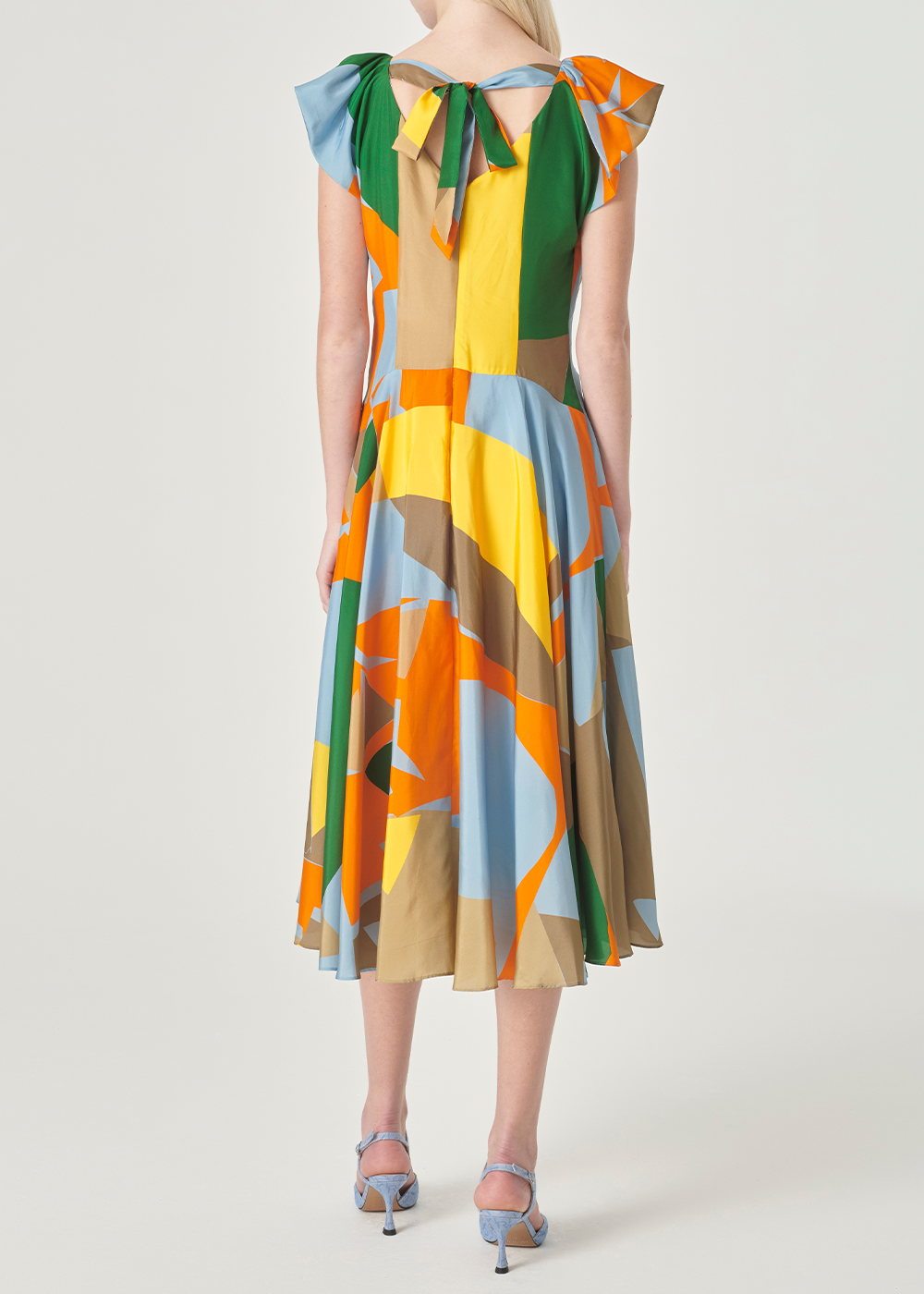 SALAZIA Blue-Yellow Collage Silk Dresses