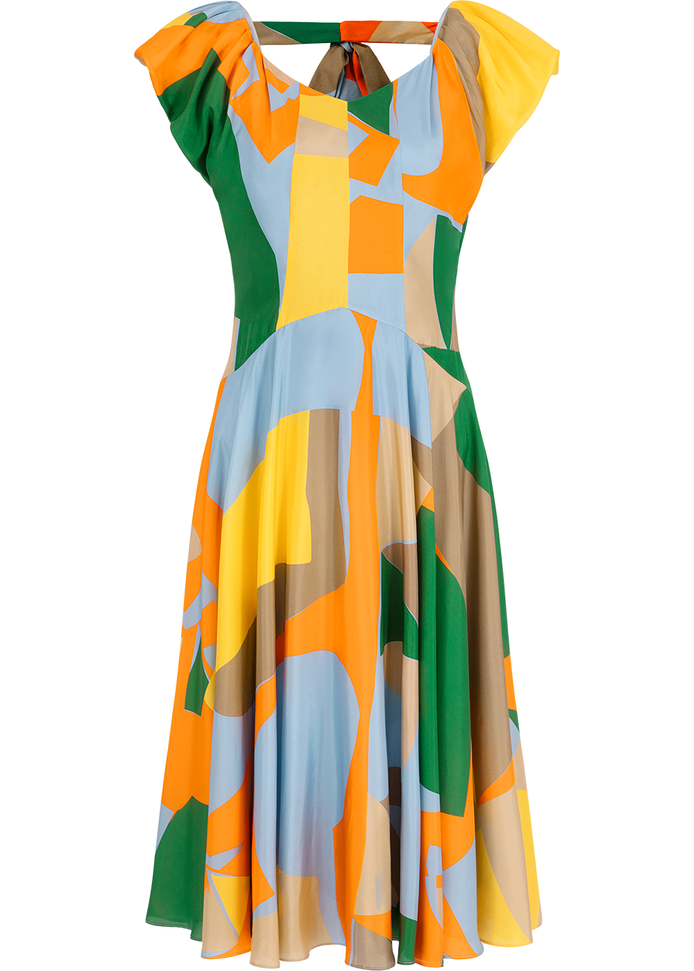 SALAZIA Blue-Yellow Collage Silk Dresses