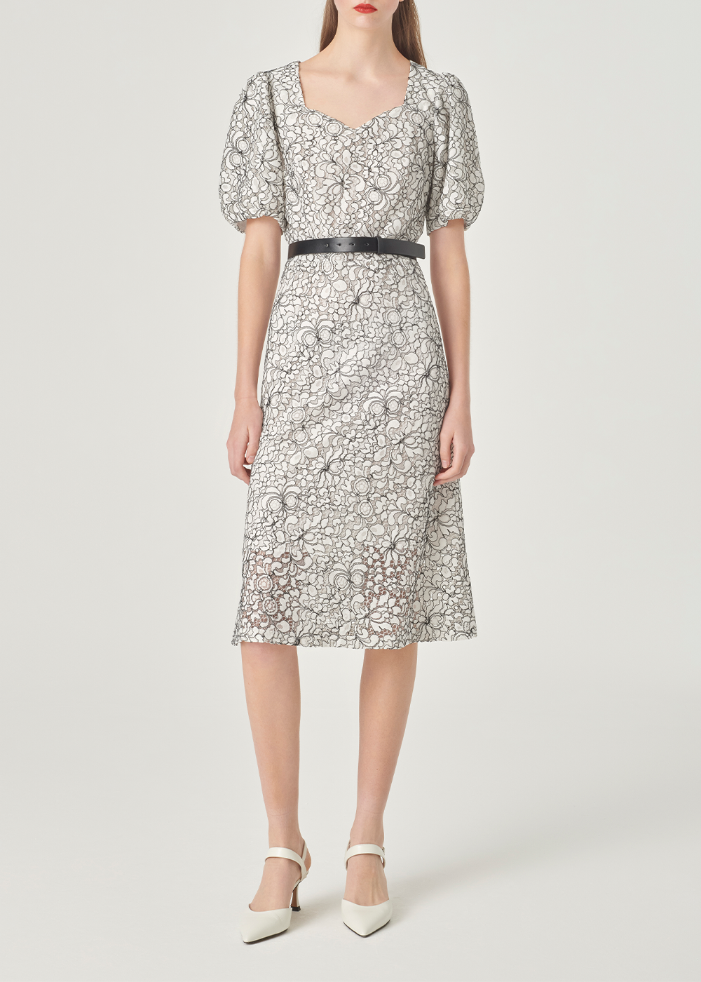 SALAZIA Black-White Colorblock Multi-Fiber Short-Sleeve Dresses