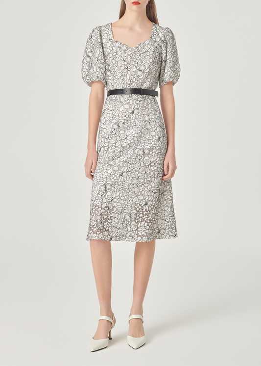 SALAZIA Black-White Colorblock Multi-Fiber Short-Sleeve Dresses
