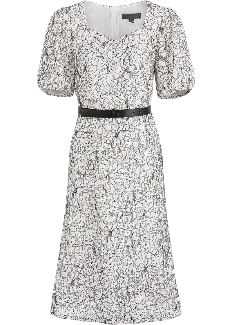 SALAZIA Black-White Colorblock Multi-Fiber Short-Sleeve Dresses