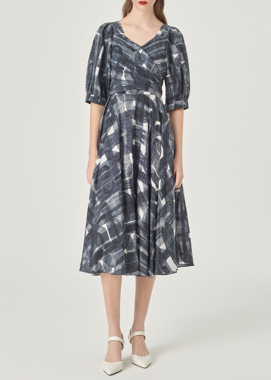 SALAZIA Black and White Brushstroke Silk Dresses