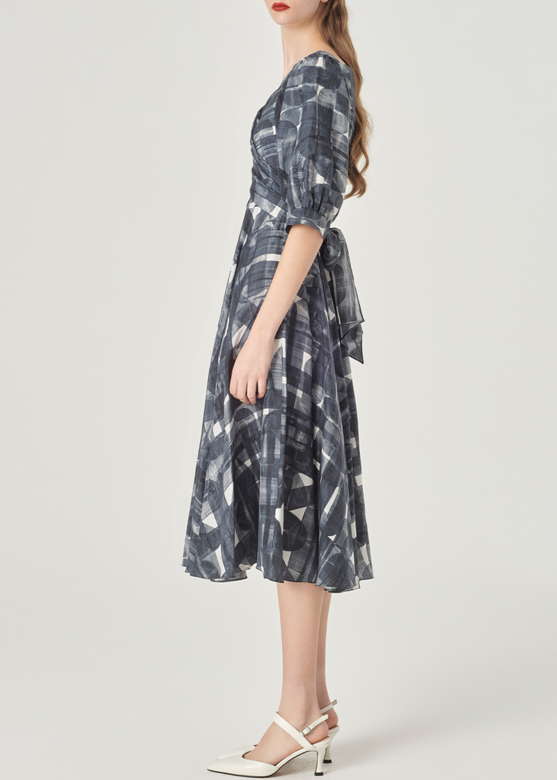 SALAZIA Black and White Brushstroke Silk Dresses