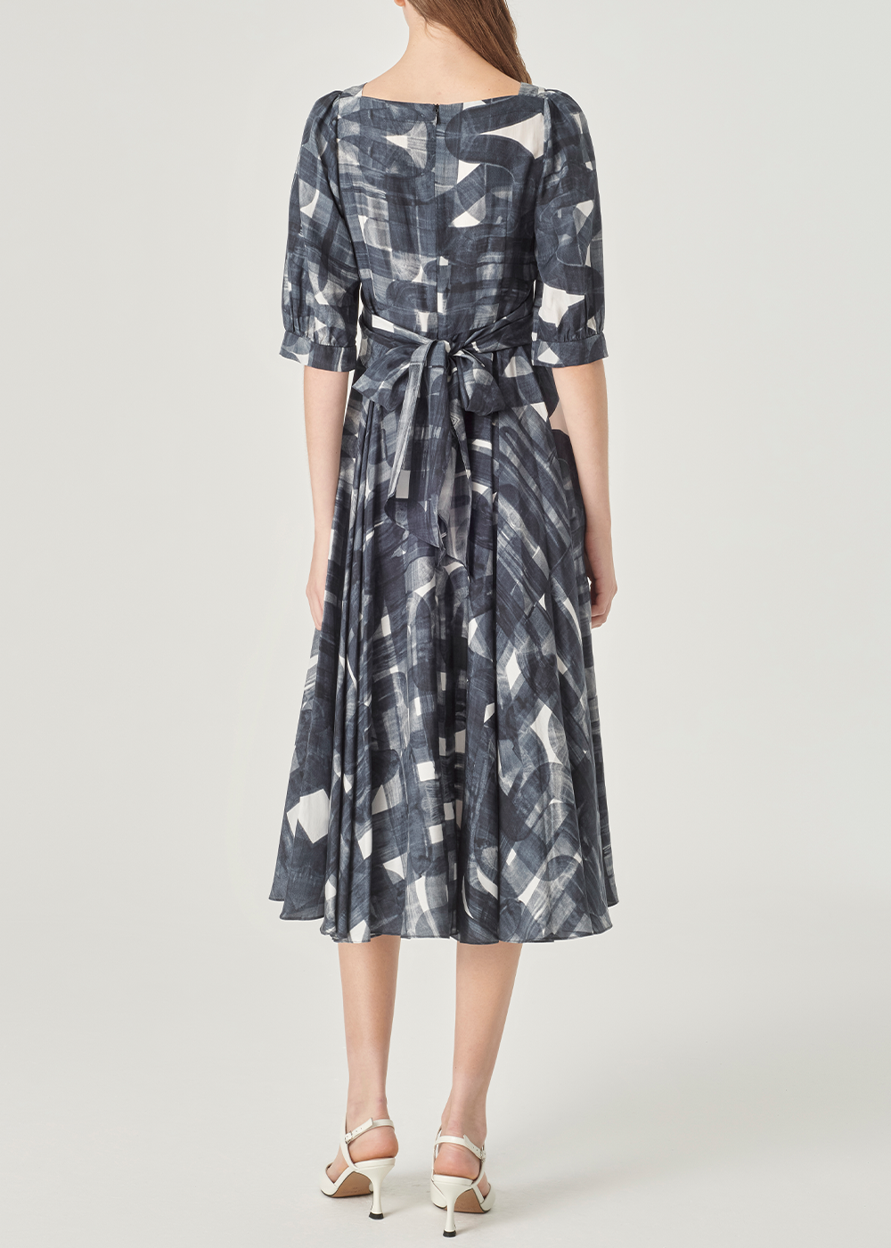 SALAZIA Black and White Brushstroke Silk Dresses