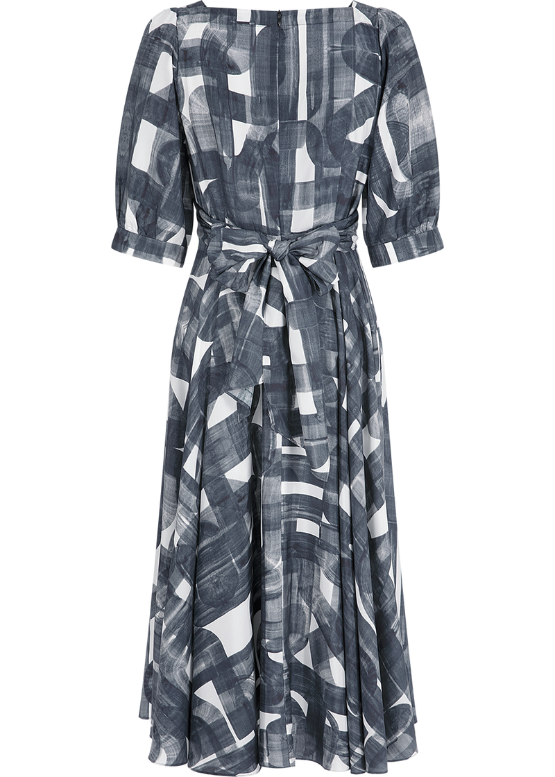 SALAZIA Black and White Brushstroke Silk Dresses