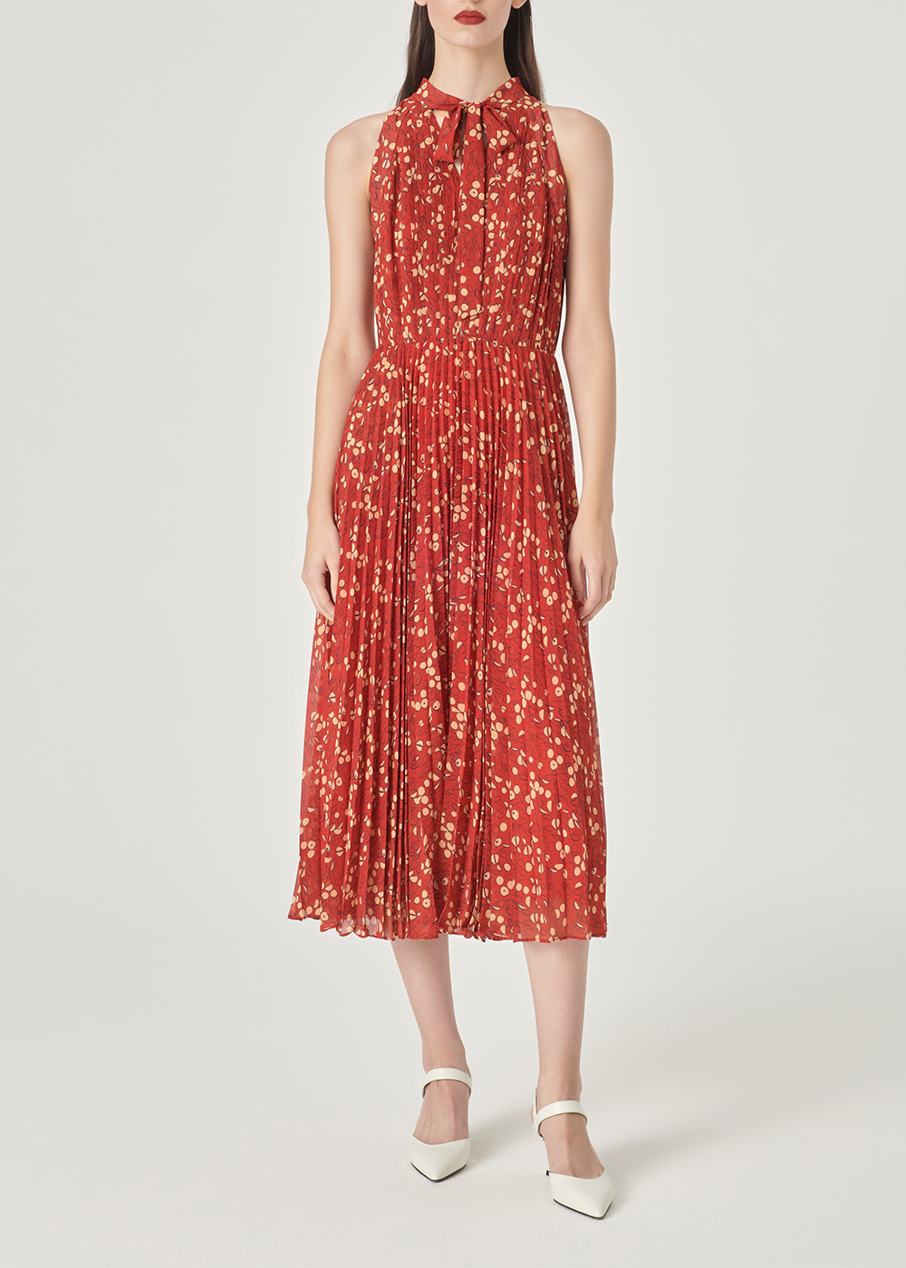 SALAZIA Red-Apricot Circle Print Dresses