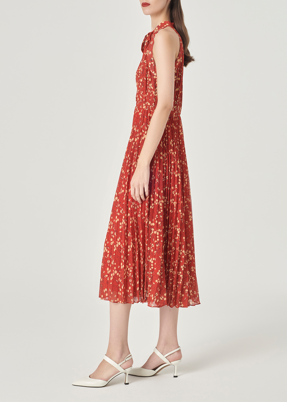 SALAZIA Red-Apricot Circle Print Dresses