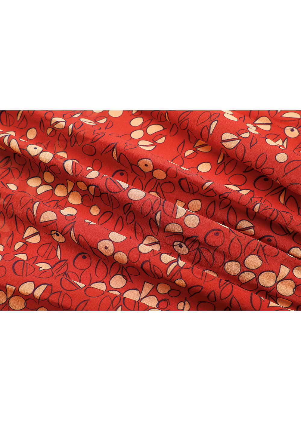SALAZIA Red-Apricot Circle Print Long-Sleeve Dresses