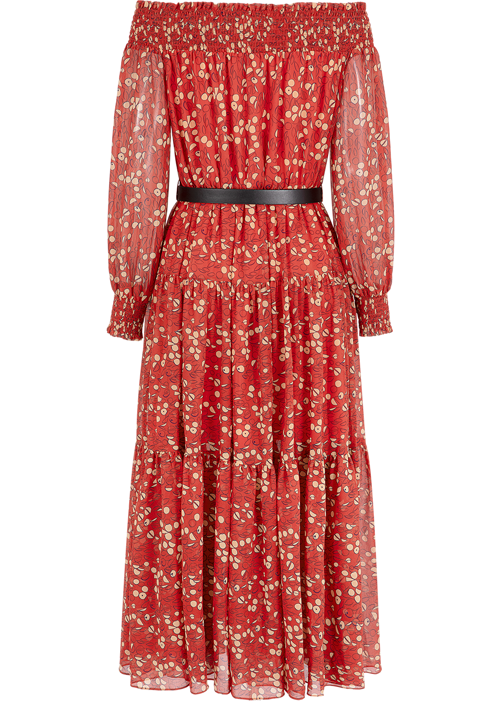SALAZIA Red-Apricot Circle Print Long-Sleeve Dresses