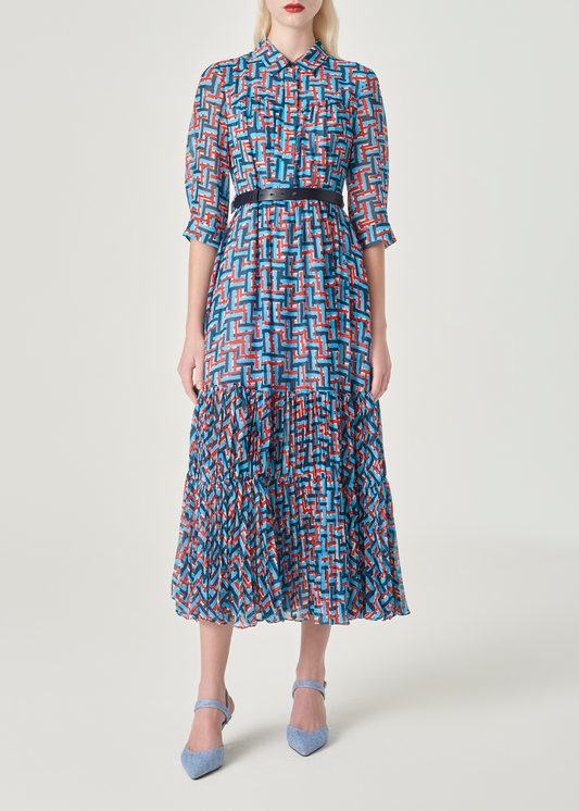 SALAZIA Blue-Red Woven Texture Dresses
