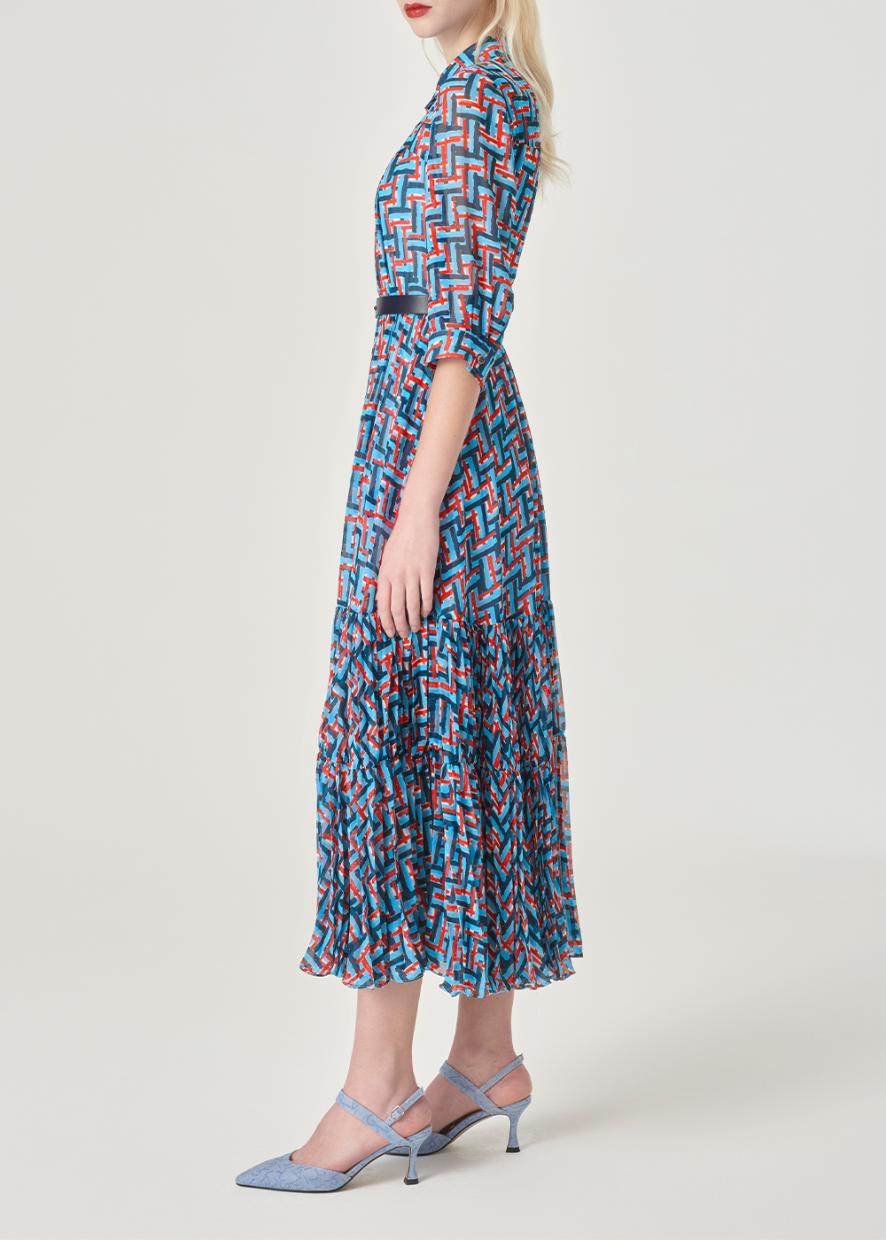 SALAZIA Blue-Red Woven Texture Dresses