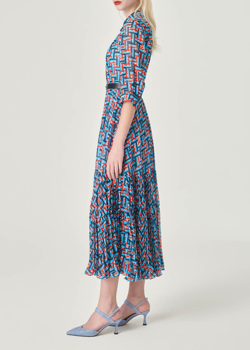 SALAZIA Blue-Red Woven Texture Dresses
