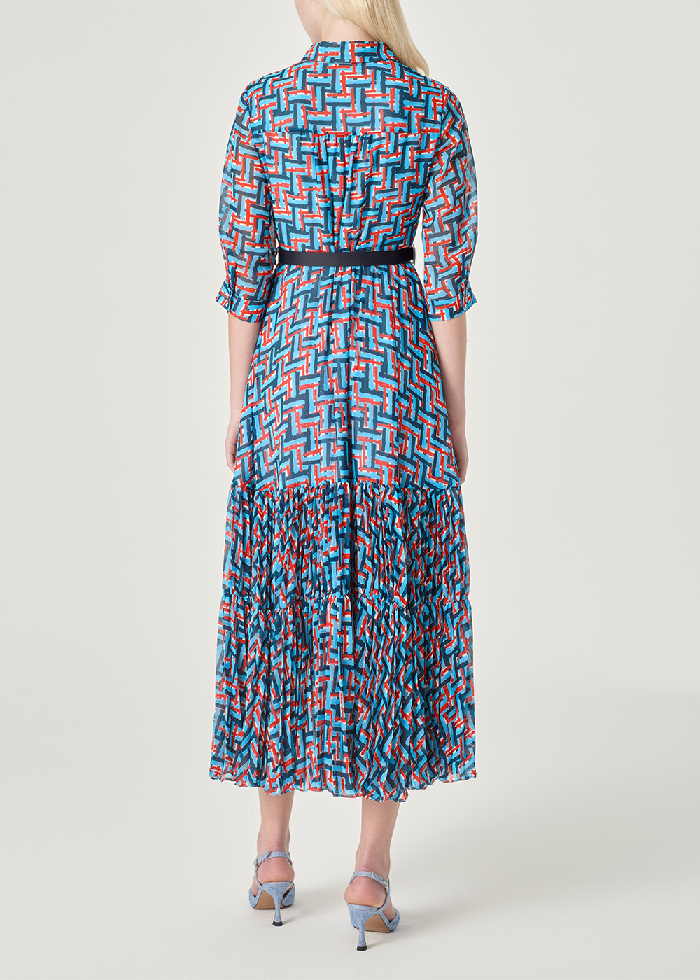 SALAZIA Blue-Red Woven Texture Dresses