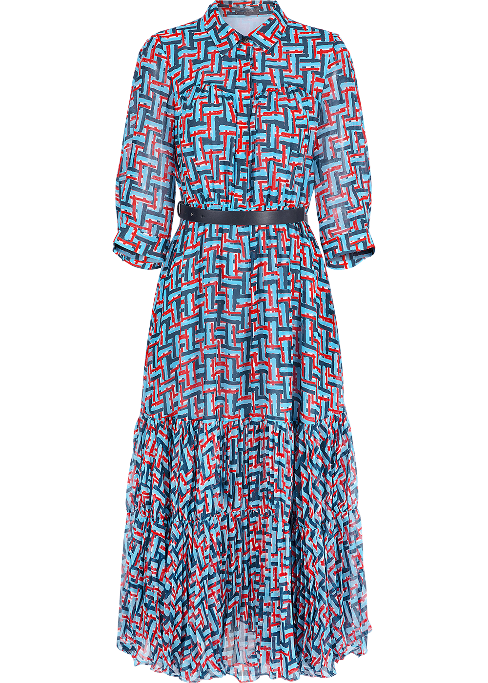 SALAZIA Blue-Red Woven Texture Dresses