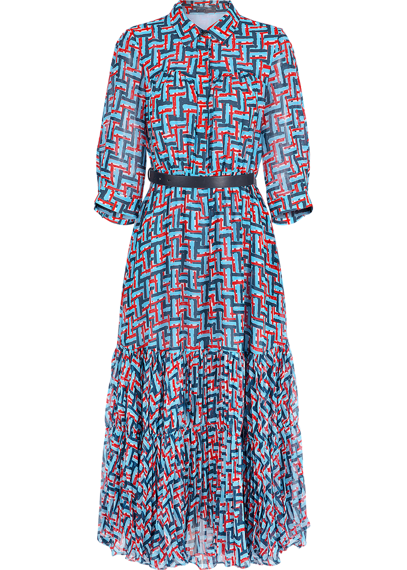 SALAZIA Blue-Red Woven Texture Dresses