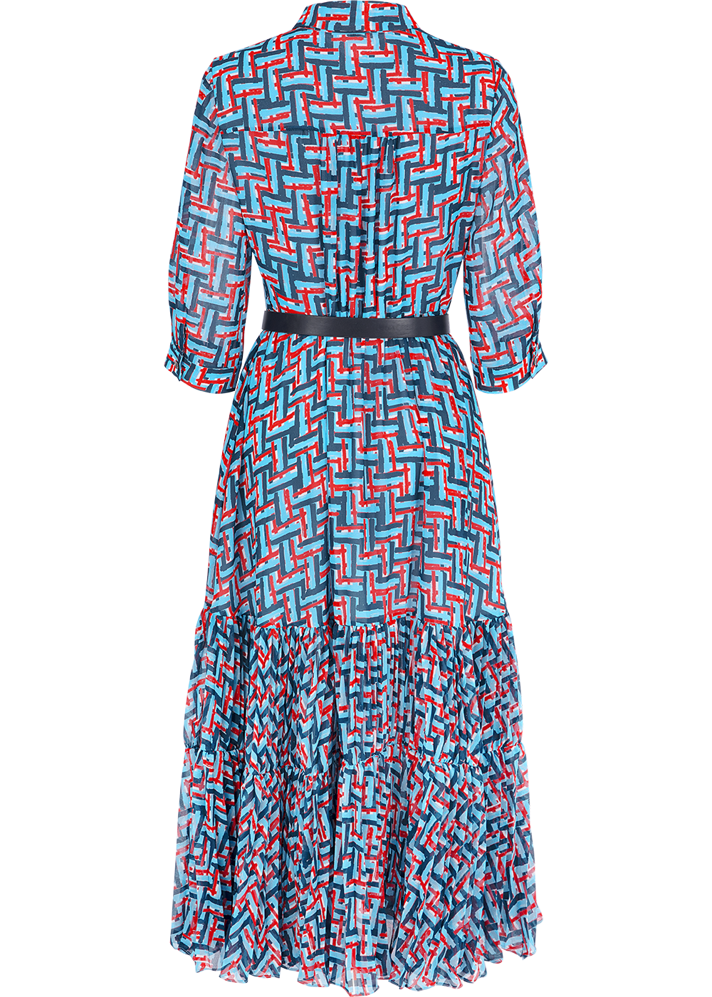 SALAZIA Blue-Red Woven Texture Dresses