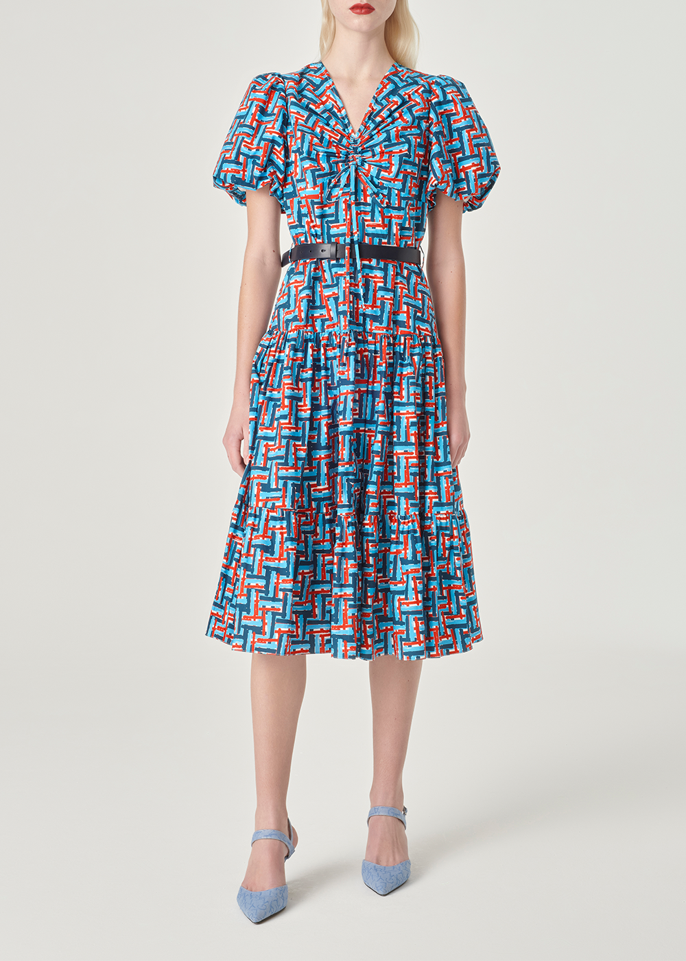 SALAZIA Blue-Red Weave Cotton Dresses