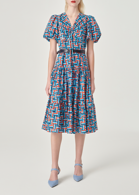 SALAZIA Blue-Red Weave Cotton Dresses