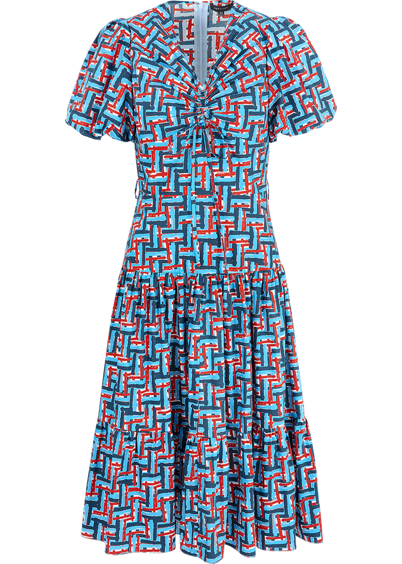 SALAZIA Blue-Red Weave Cotton Dresses
