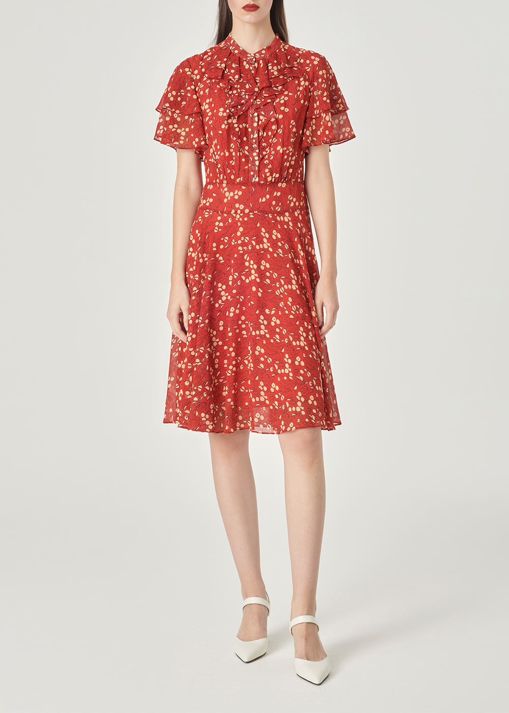SALAZIA Red-Apricot Circle Print Dresses