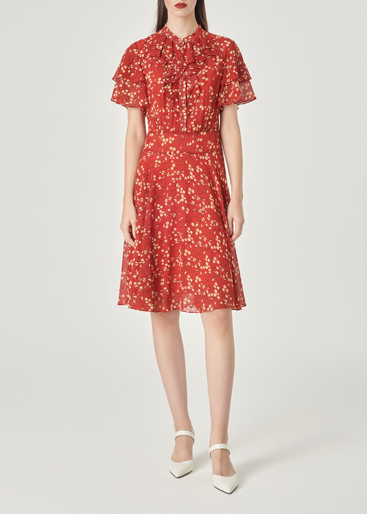 SALAZIA Red-Apricot Circle Print Dresses
