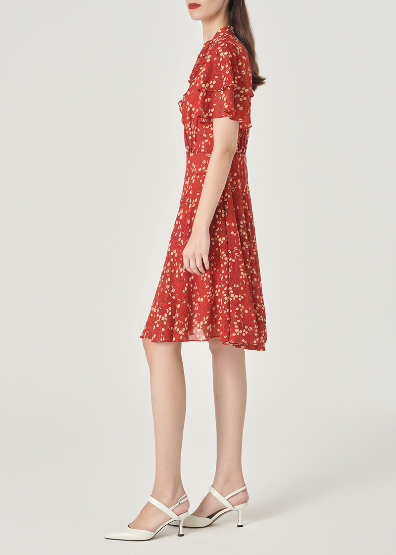 SALAZIA Red-Apricot Circle Print Dresses