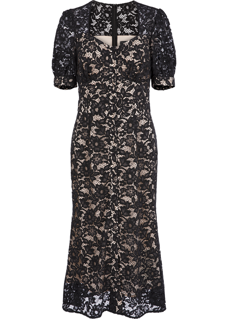 SALAZIA Black Viscose-Cotton Blend Short-Sleeve Dresses
