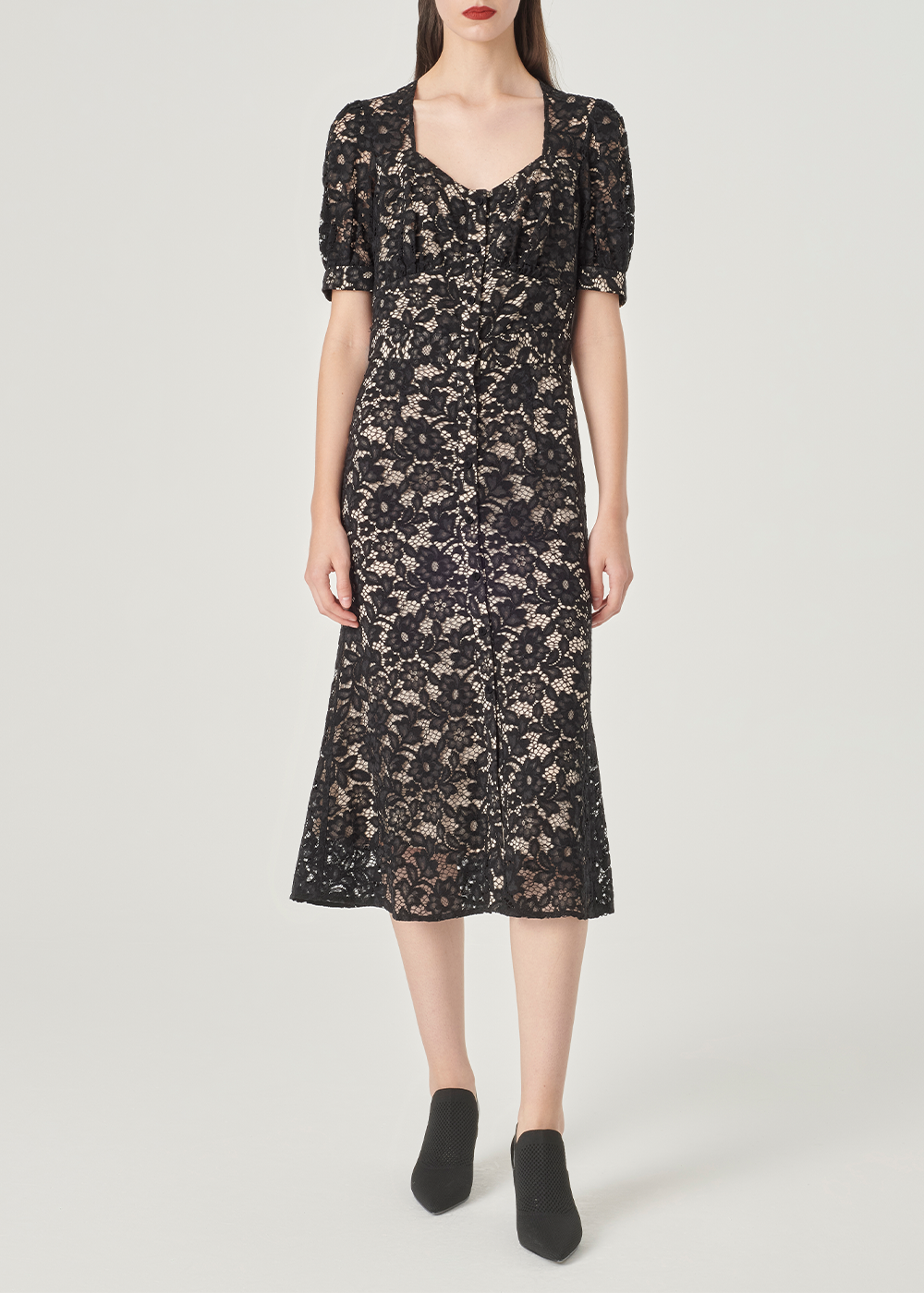 SALAZIA Black Viscose-Cotton Blend Short-Sleeve Dresses