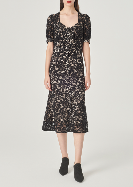 SALAZIA Black Viscose-Cotton Blend Short-Sleeve Dresses