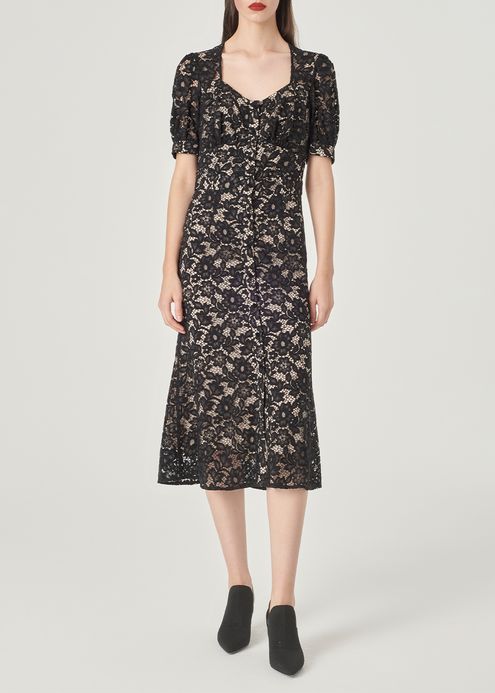 SALAZIA Black Viscose-Cotton Blend Short-Sleeve Dresses
