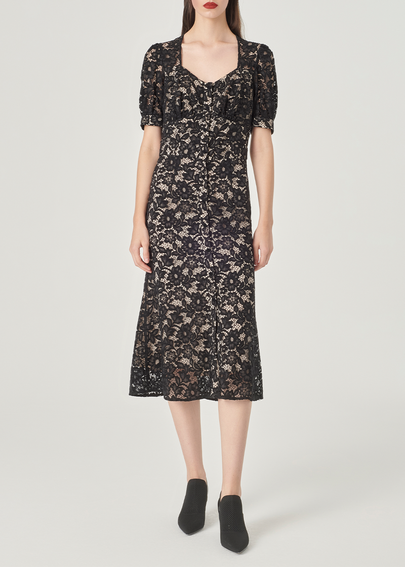 SALAZIA Black Viscose-Cotton Blend Short-Sleeve Dresses