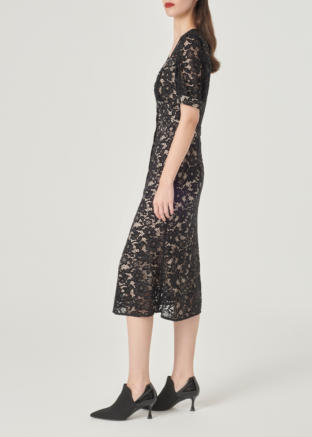 SALAZIA Black Viscose-Cotton Blend Short-Sleeve Dresses
