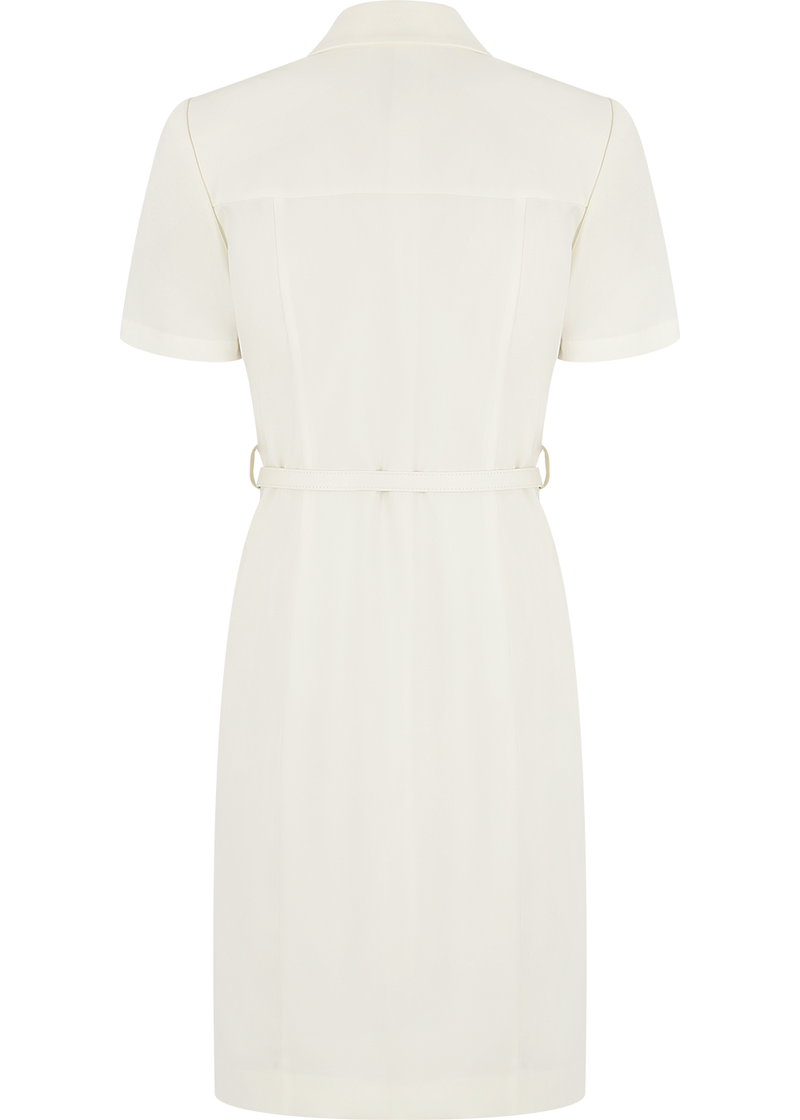 SALAZIA Ivory Polyester-Viscose Blend Short-Sleeve Dresses