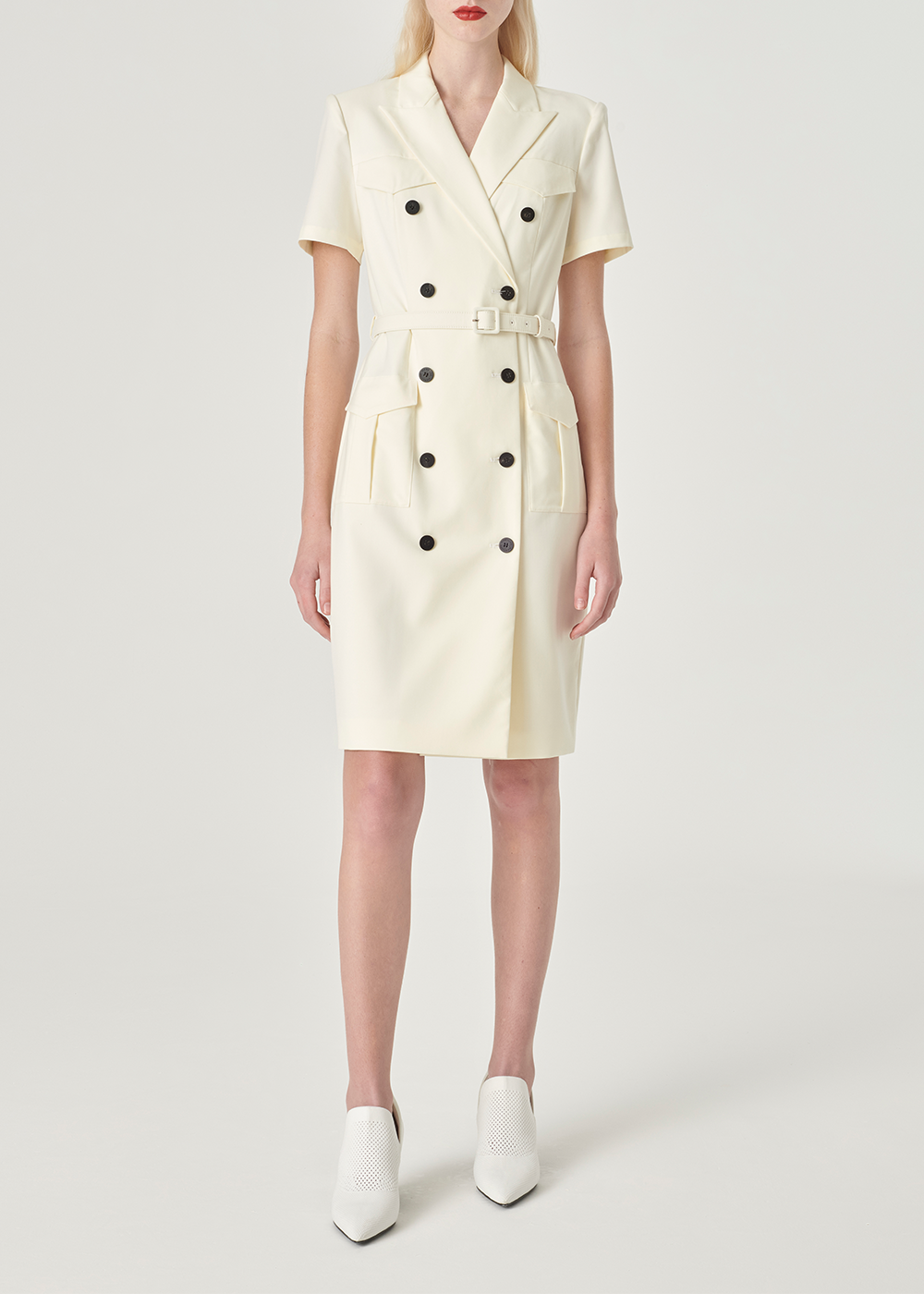 SALAZIA Ivory Polyester-Viscose Blend Short-Sleeve Dresses