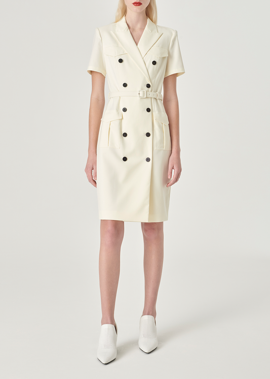SALAZIA Ivory Polyester-Viscose Blend Short-Sleeve Dresses