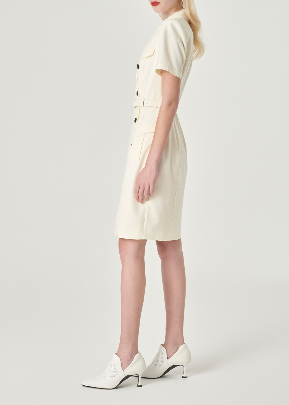 SALAZIA Ivory Polyester-Viscose Blend Short-Sleeve Dresses