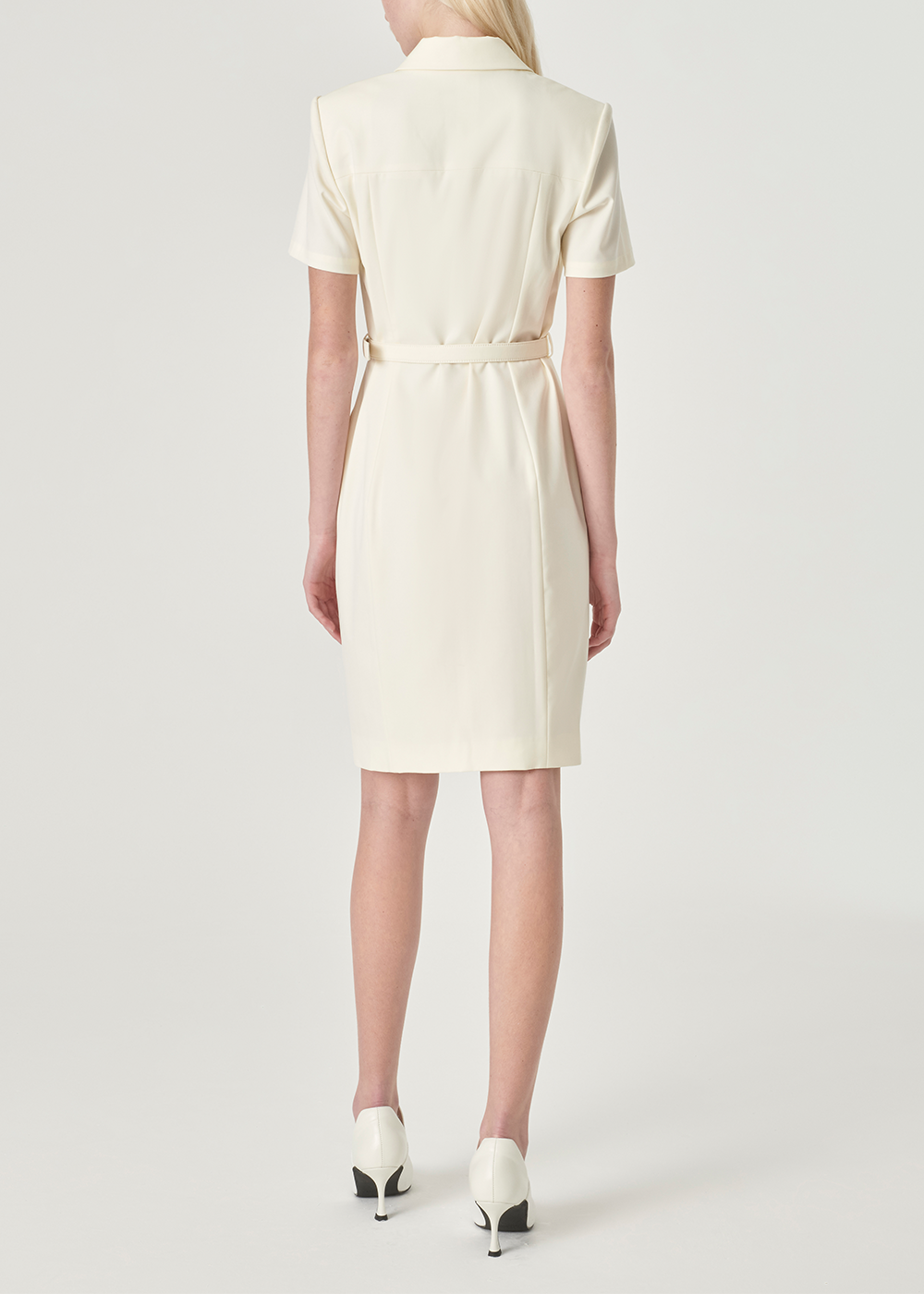 SALAZIA Ivory Polyester-Viscose Blend Short-Sleeve Dresses