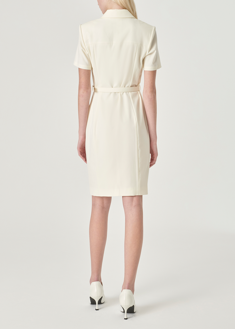 SALAZIA Ivory Polyester-Viscose Blend Short-Sleeve Dresses