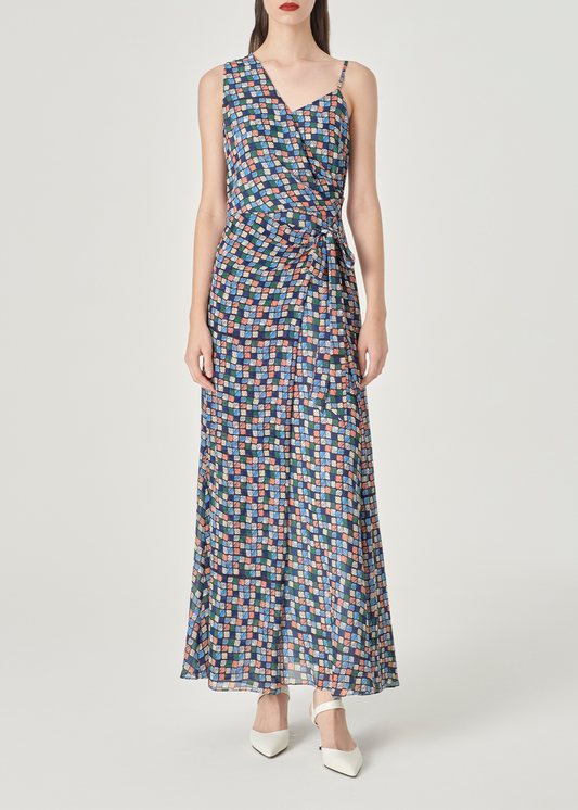 SALAZIA Blue Dreamy Squares Maxi Dresses